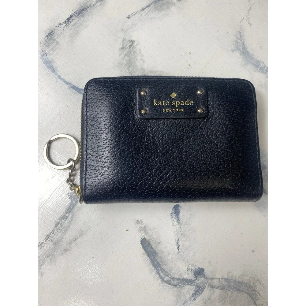 Kate Spade New York Women's Black Bifold Card Wallet Pebble Coin Purse Zip Pockt